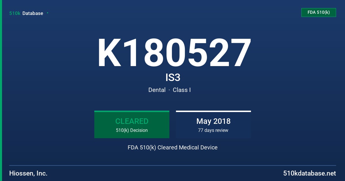 K180527 IS3 FDA 510(k) Cleared Medical Device