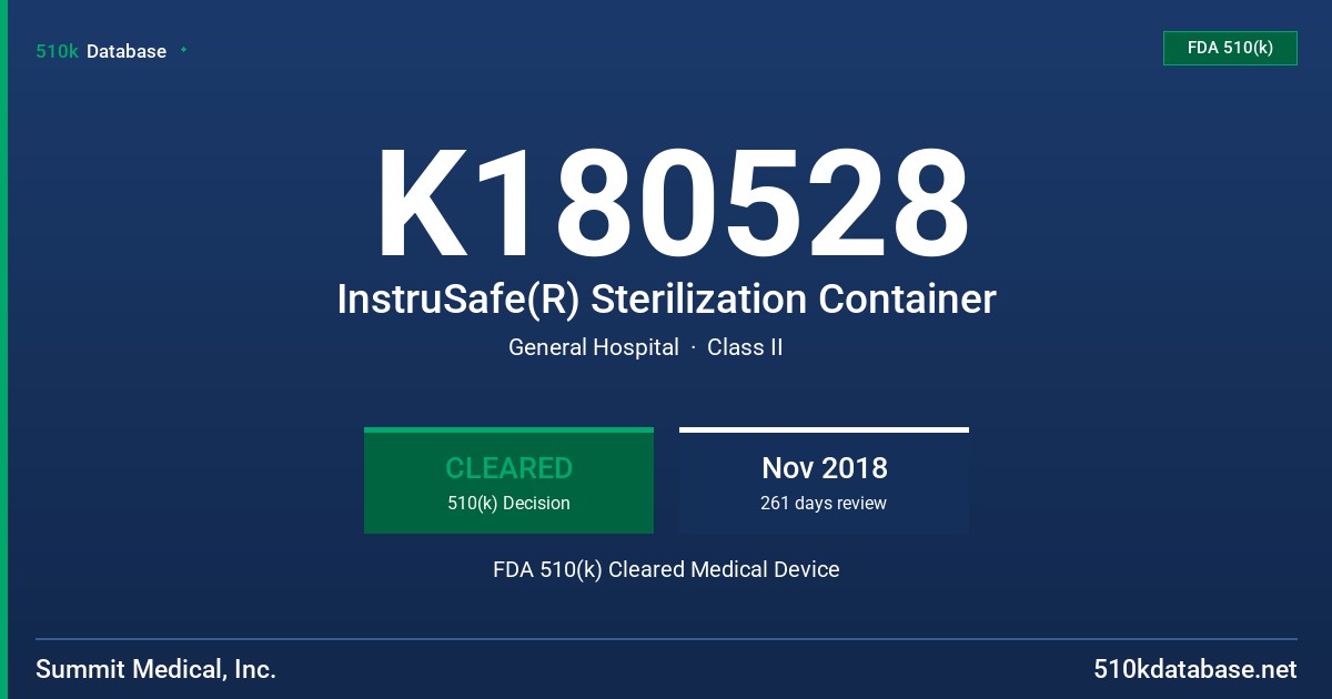 K180528 InstruSafe(R) Sterilization Container FDA 510(k) Cleared Medical Device