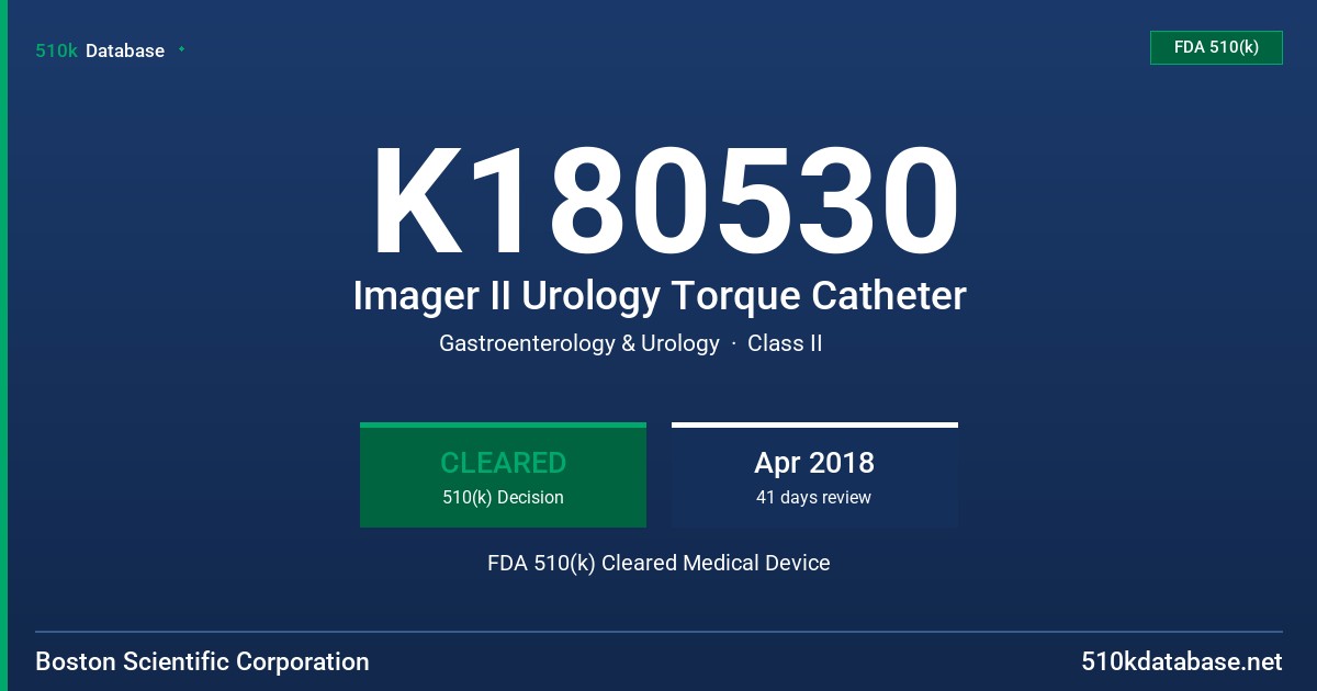 K180530 Imager II Urology Torque Catheter FDA 510(k) Cleared Medical Device
