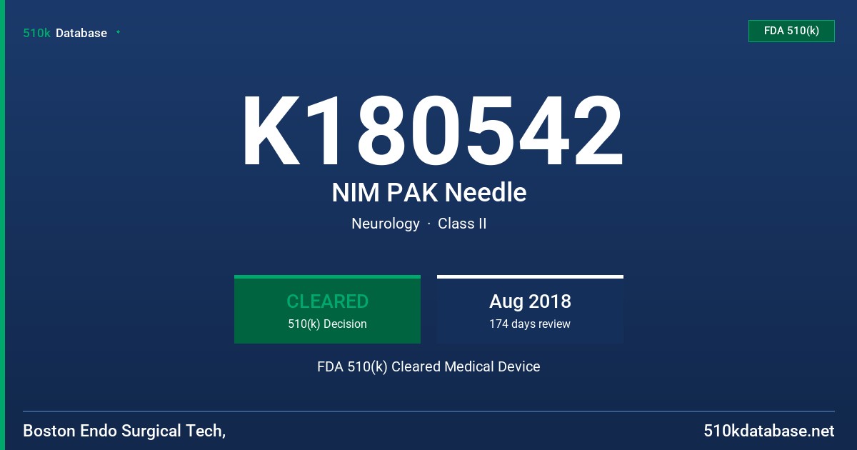 K180542 NIM PAK Needle FDA 510(k) Cleared Medical Device
