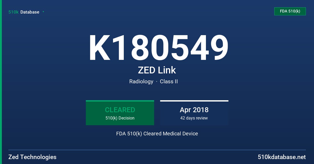 K180549 ZED Link FDA 510(k) Cleared Medical Device