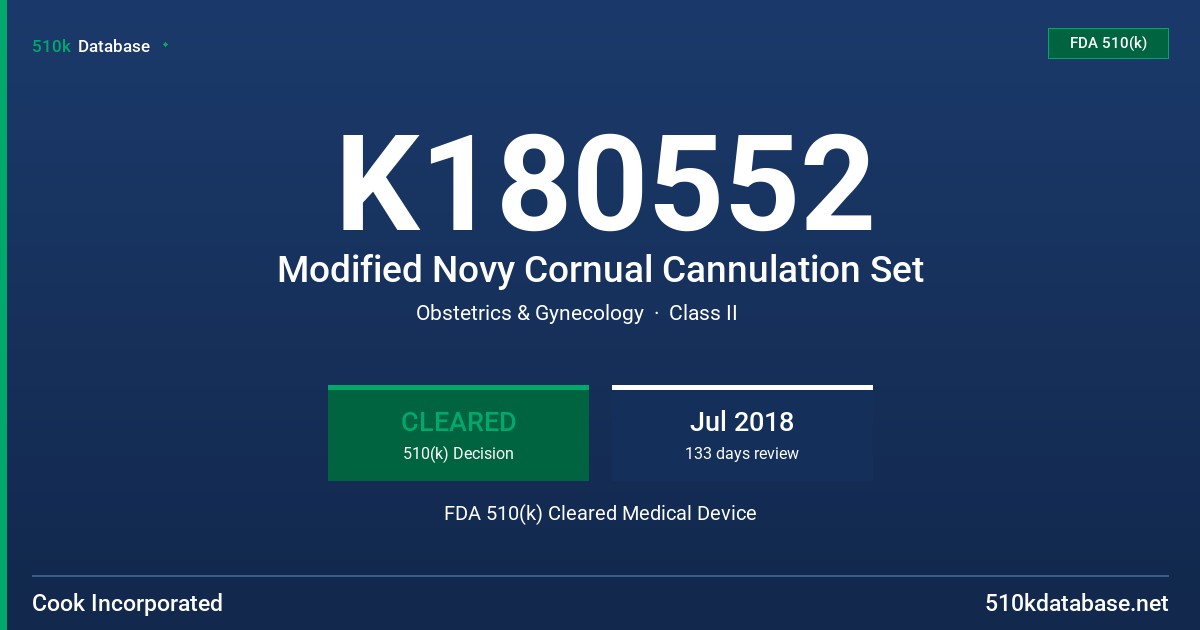 K180552 Modified Novy Cornual Cannulation Set FDA 510(k) Cleared Medical Device