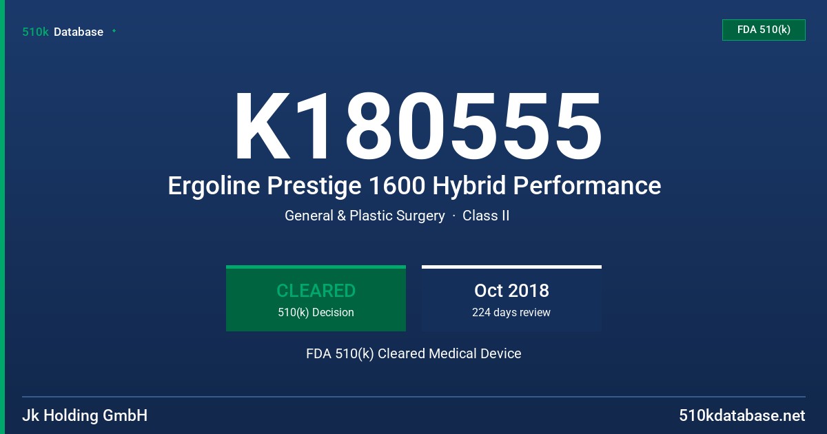 K180555 Ergoline Prestige 1600 Hybrid Performance FDA 510(k) Cleared Medical Device