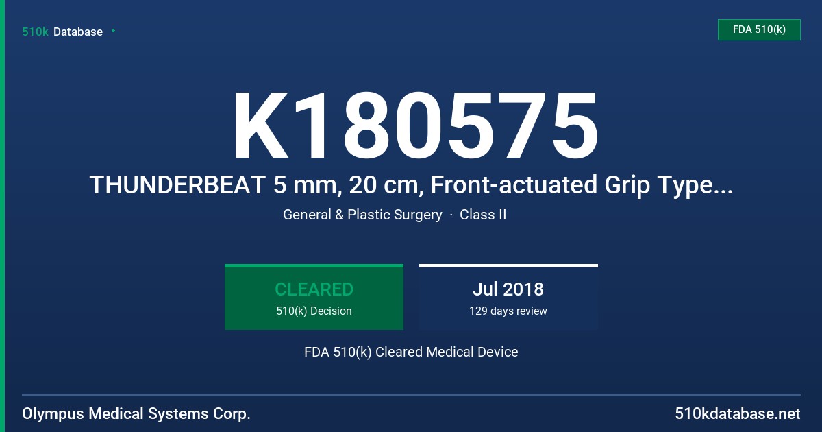 K180575 THUNDERBEAT 5 mm, 20 cm, Front-actuated Grip Type X, THUNDERBEAT 5 mm, 35 cm, Front-actuated Grip Type X, THUNDERBEAT 5 mm, 45 cm, Front-actuated Grip Type X FDA 510(k) Cleared Medical Device