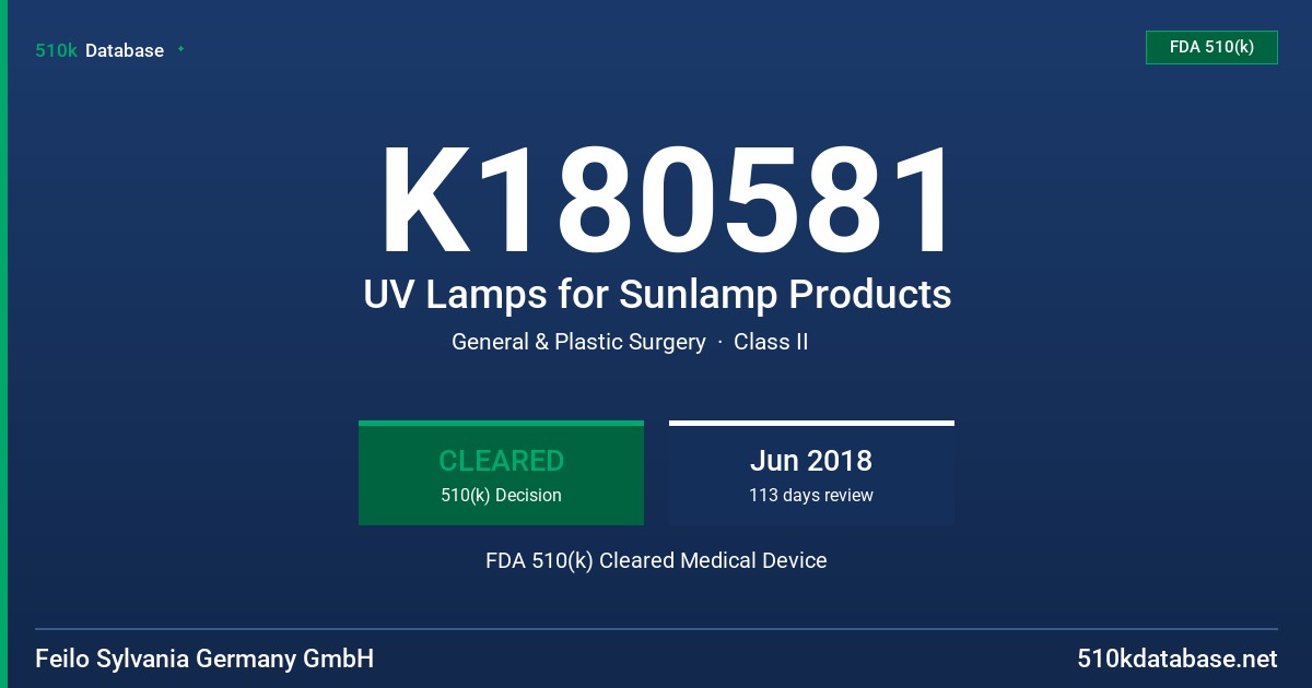 K180581 UV Lamps for Sunlamp Products FDA 510(k) Cleared Medical Device