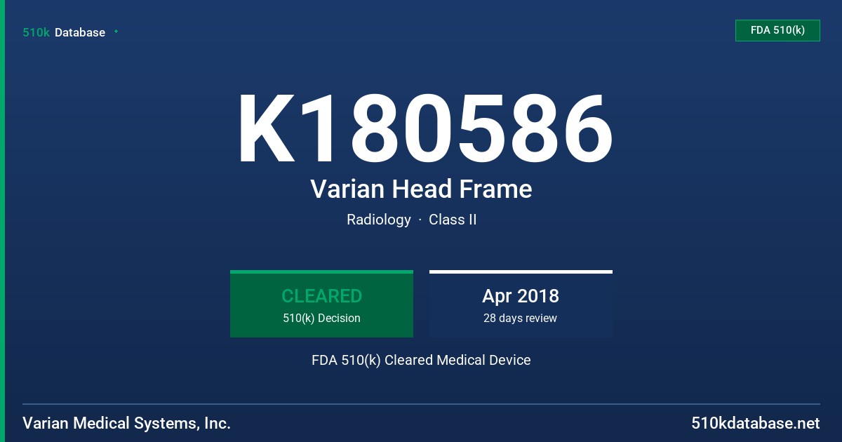 K180586 Varian Head Frame FDA 510(k) Cleared Medical Device