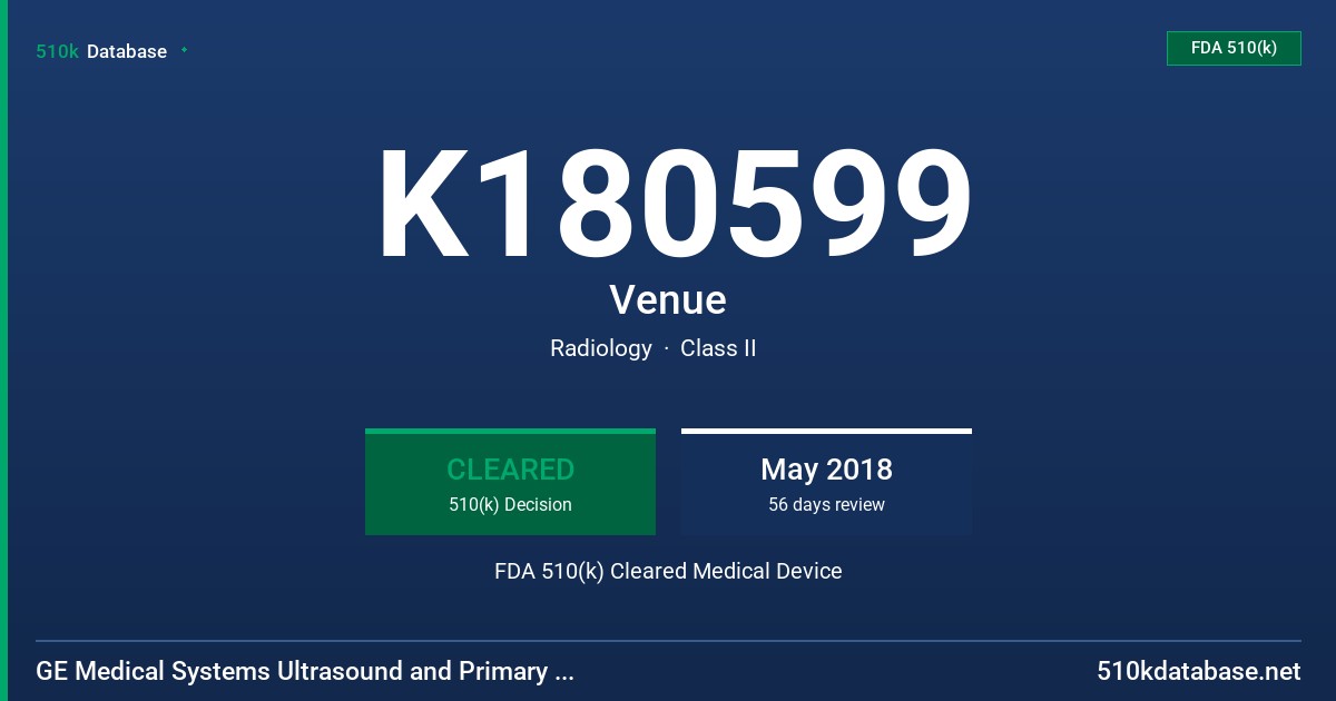K180599 Venue FDA 510(k) Cleared Medical Device