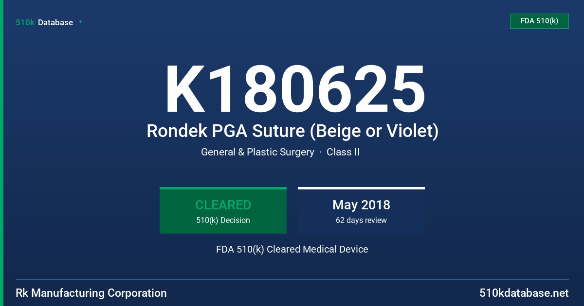 K180625 Rondek PGA Suture (Beige or Violet) FDA 510(k) Cleared Medical Device