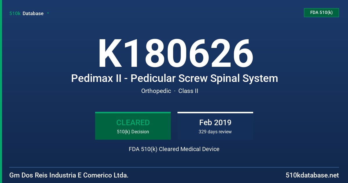 K180626 Pedimax II - Pedicular Screw Spinal System FDA 510(k) Cleared Medical Device