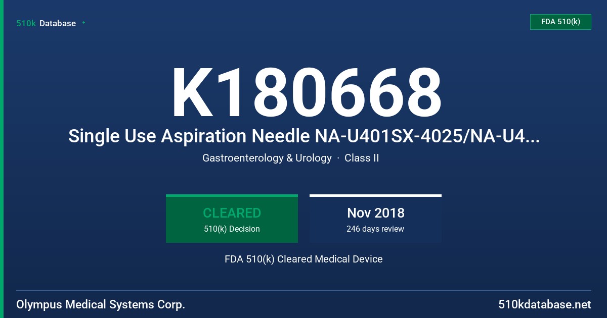 K180668 Single Use Aspiration Needle NA-U401SX-4025/NA-U401SX-4025N FDA 510(k) Cleared Medical Device