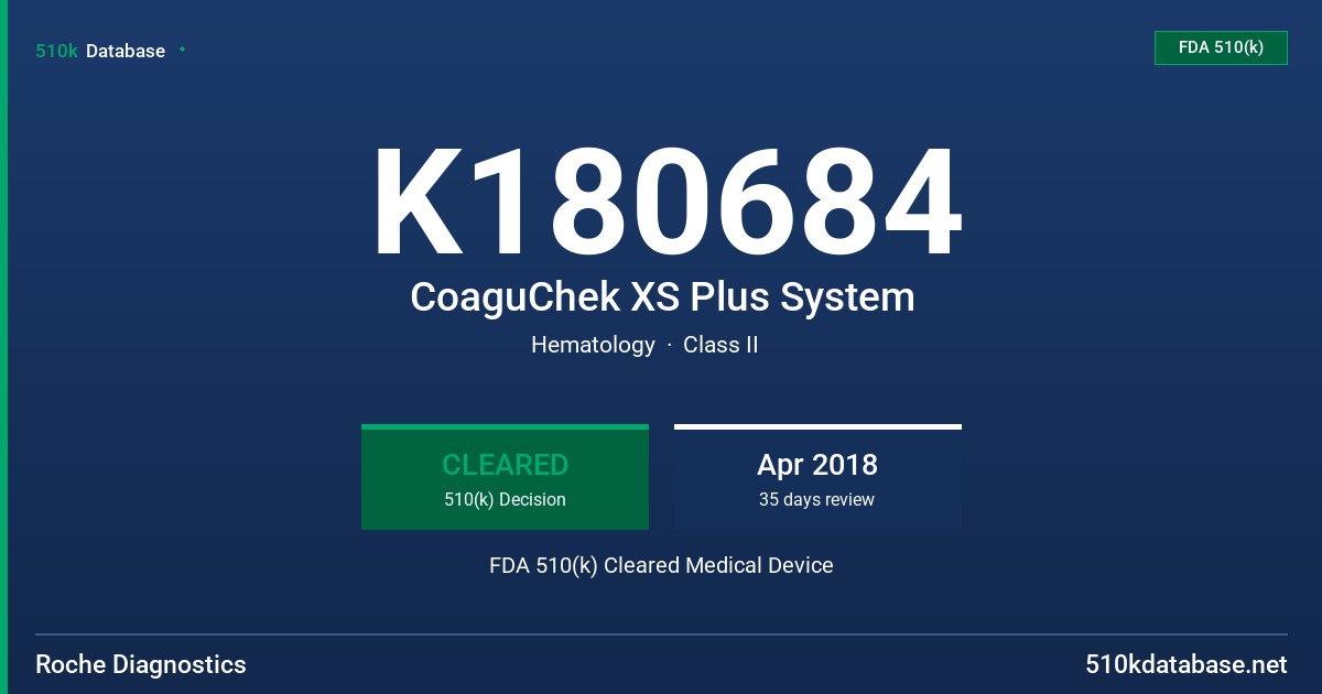 K180684 CoaguChek XS Plus System FDA 510(k) Cleared Medical Device