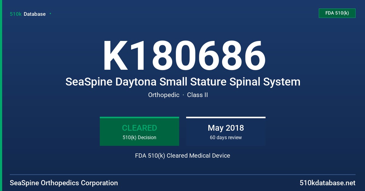 K180686 SeaSpine Daytona Small Stature Spinal System FDA 510(k) Cleared Medical Device