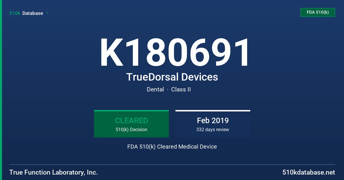 K180691 TrueDorsal Devices FDA 510(k) Cleared Medical Device