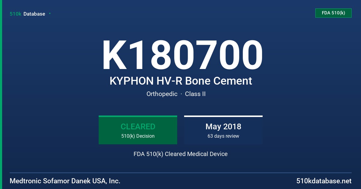 K180700 KYPHON HV-R Bone Cement FDA 510(k) Cleared Medical Device