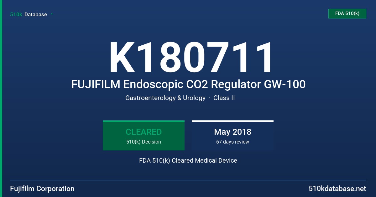 K180711 FUJIFILM Endoscopic CO2 Regulator GW-100 FDA 510(k) Cleared Medical Device