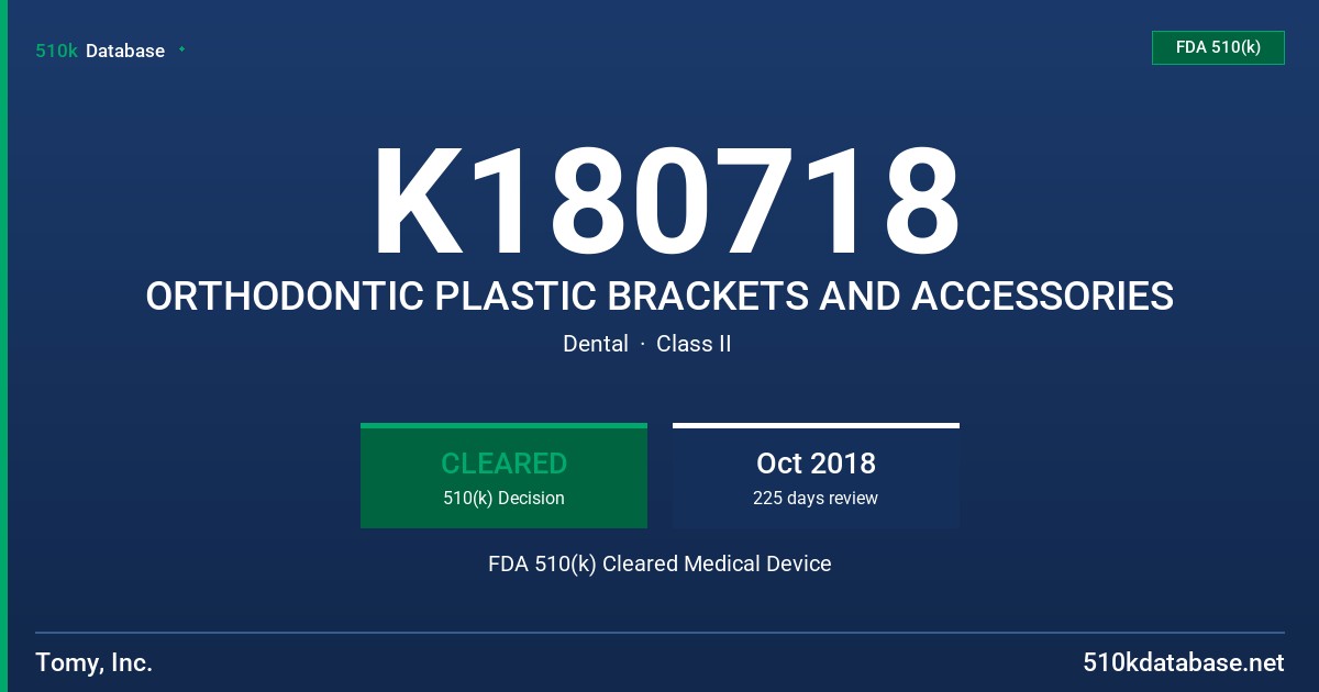 K180718 ORTHODONTIC PLASTIC BRACKETS AND ACCESSORIES FDA 510(k) Cleared Medical Device