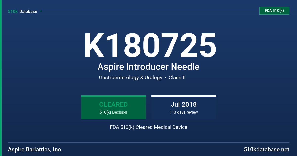 K180725 Aspire Introducer Needle FDA 510(k) Cleared Medical Device
