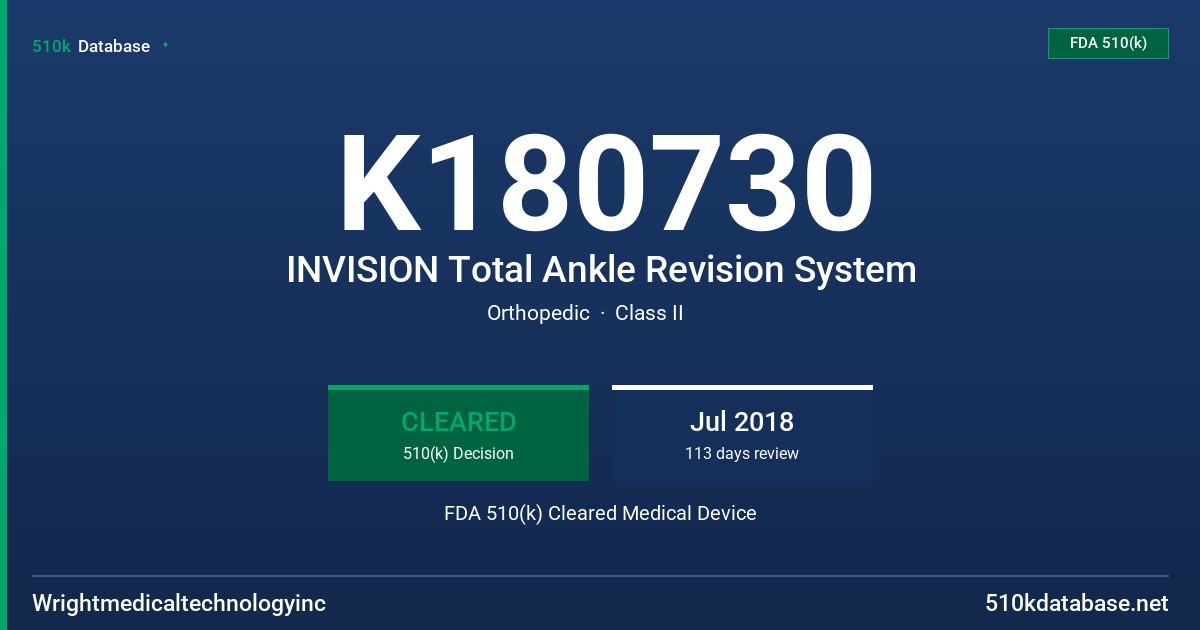 K180730 INVISION Total Ankle Revision System FDA 510(k) Cleared Medical Device