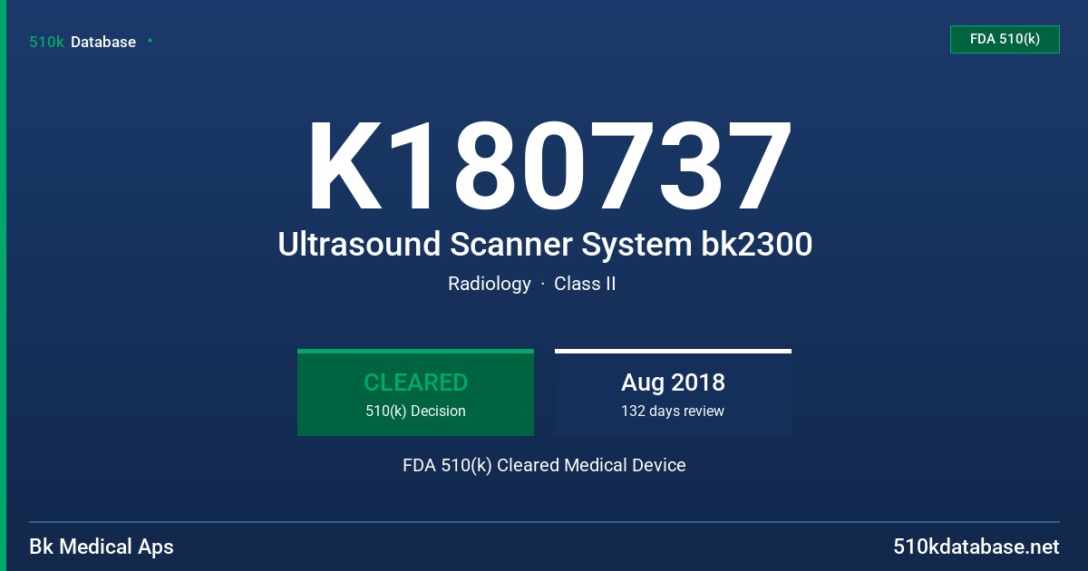 K180737 Ultrasound Scanner System bk2300 FDA 510(k) Cleared Medical Device