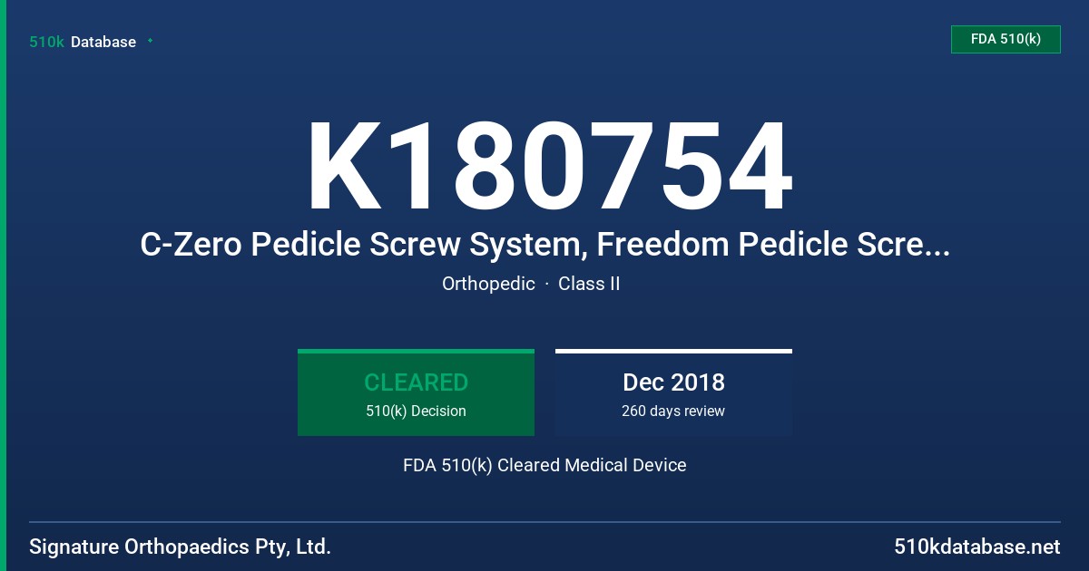 K180754 C-Zero Pedicle Screw System, Freedom Pedicle Screw System FDA 510(k) Cleared Medical Device