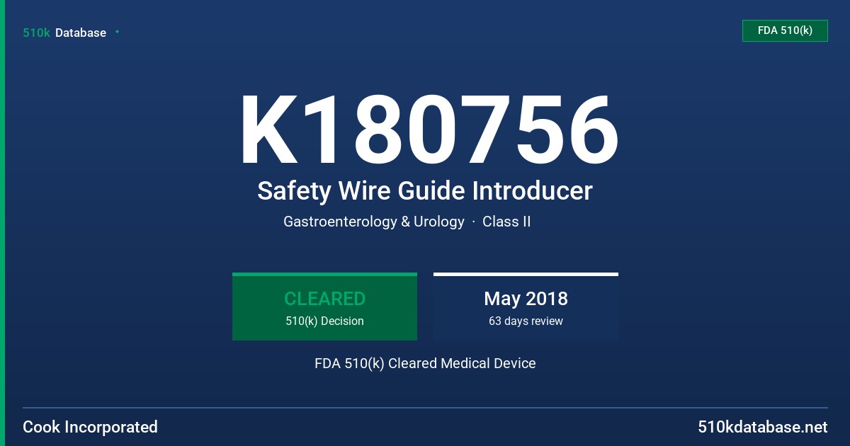 K180756 Safety Wire Guide Introducer FDA 510(k) Cleared Medical Device