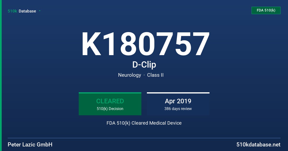 K180757 D-Clip FDA 510(k) Cleared Medical Device