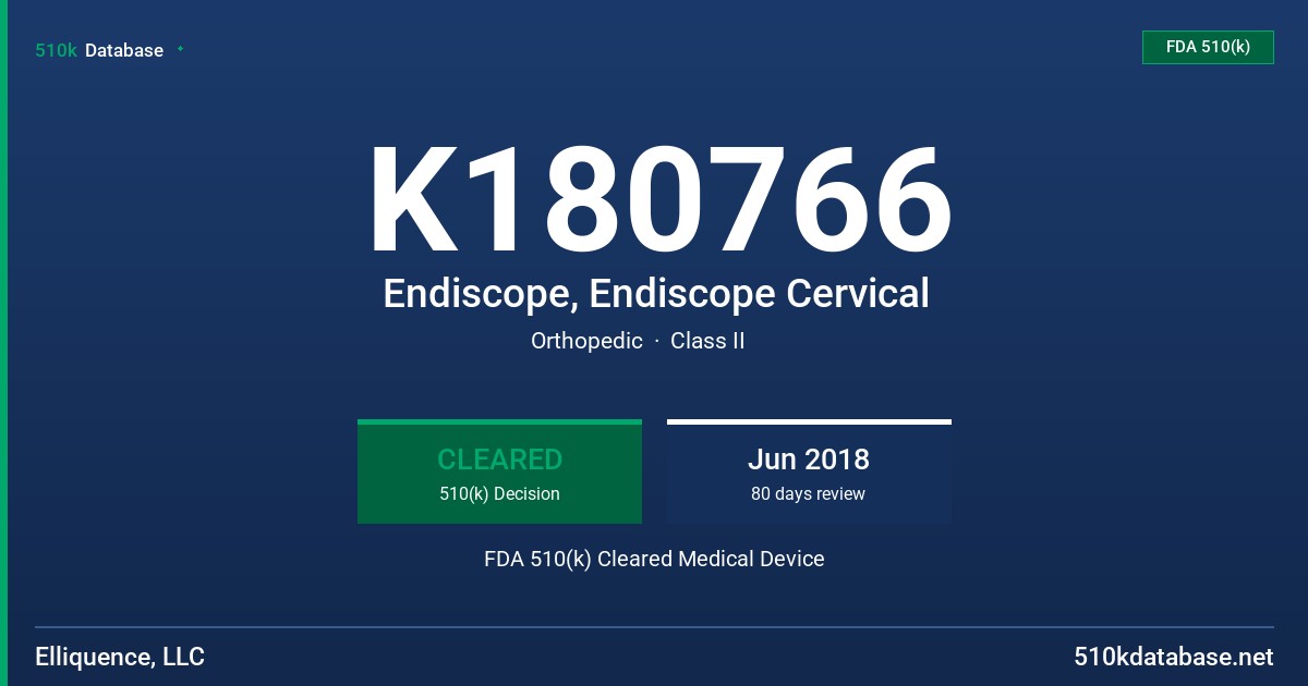 K180766 Endiscope, Endiscope Cervical FDA 510(k) Cleared Medical Device