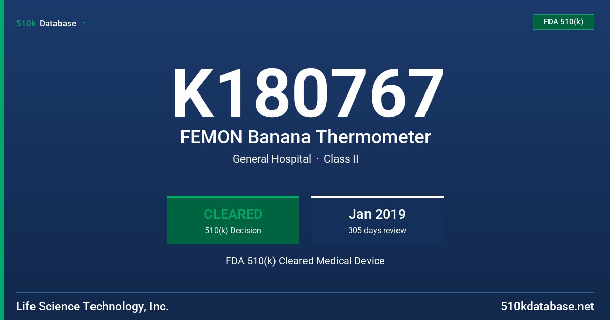 K180767 FEMON Banana Thermometer FDA 510(k) Cleared Medical Device