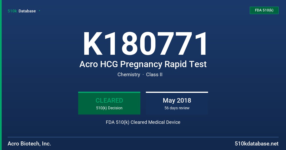 K180771 Acro HCG Pregnancy Rapid Test FDA 510(k) Cleared Medical Device