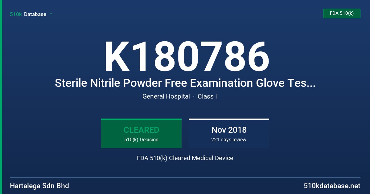 K180786 Sterile Nitrile Powder Free Examination Glove Tested for Use with Chemotherapy Drugs Aqua Blue (ABLU), Sterile Nitrile Powder Free Examination Glove Tested for Use with Chemotherapy Drugs Violet Blue (VBLU) - Extended Cuff FDA 510(k) Cleared Medical Device