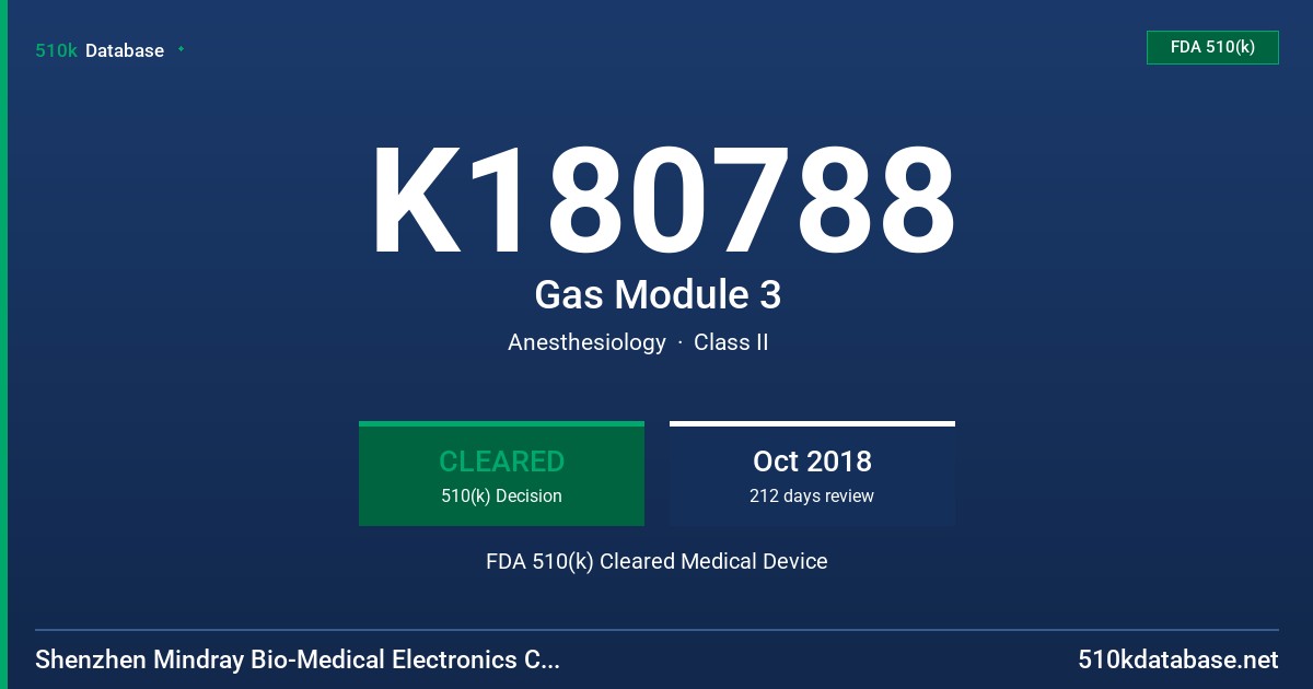K180788 Gas Module 3 FDA 510(k) Cleared Medical Device