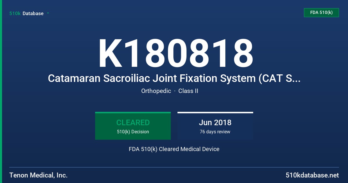 K180818 Catamaran Sacroiliac Joint Fixation System (CAT SIJ Fixation System) FDA 510(k) Cleared Medical Device