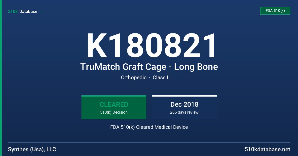 K180821 TruMatch Graft Cage - Long Bone FDA 510(k) Cleared Medical Device