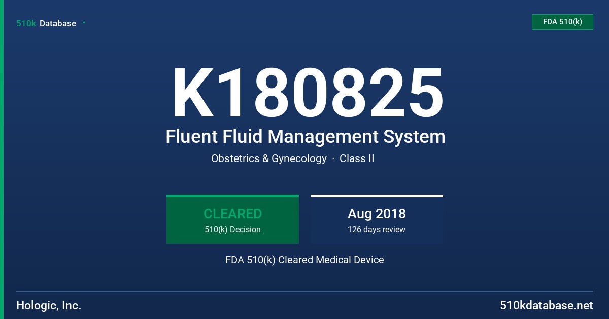 K180825 Fluent Fluid Management System FDA 510(k) Cleared Medical Device