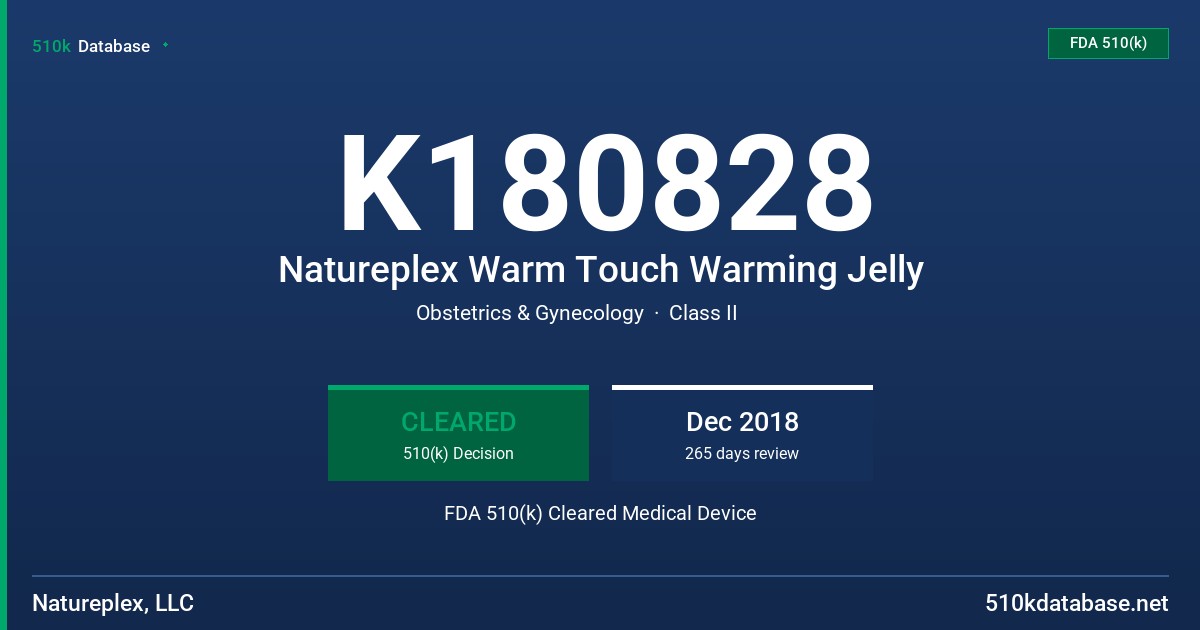 K180828 Natureplex Warm Touch Warming Jelly FDA 510(k) Cleared Medical Device