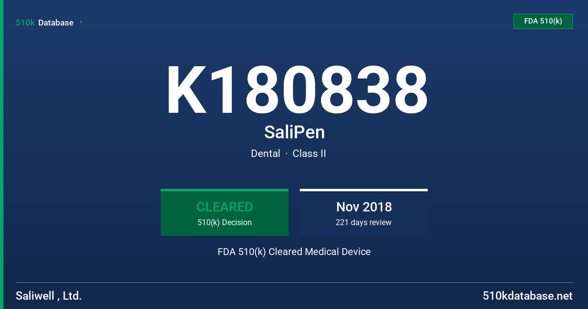 K180838 SaliPen FDA 510(k) Cleared Medical Device