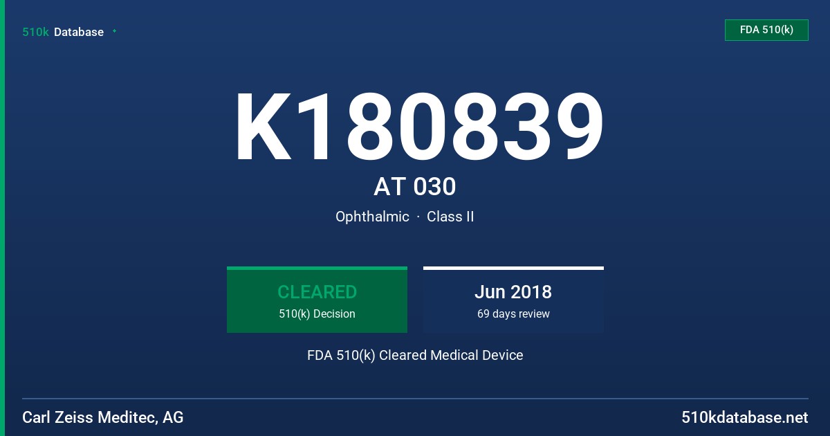 K180839 AT 030 FDA 510(k) Cleared Medical Device