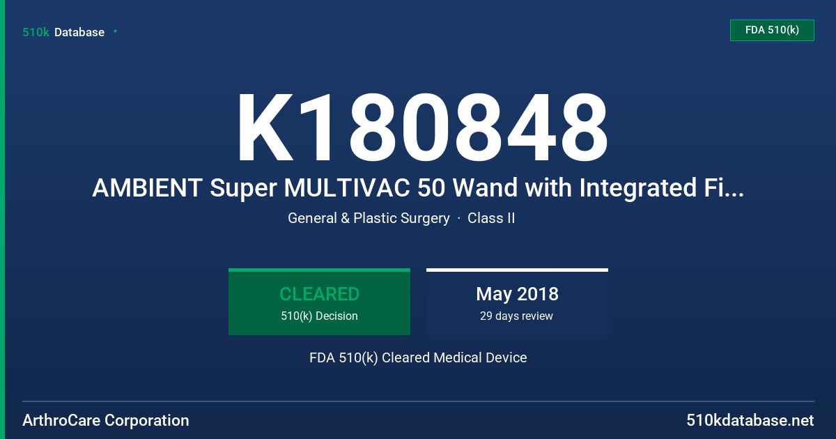 K180848 AMBIENT Super MULTIVAC 50 Wand with Integrated Finger Switches FDA 510(k) Cleared Medical Device