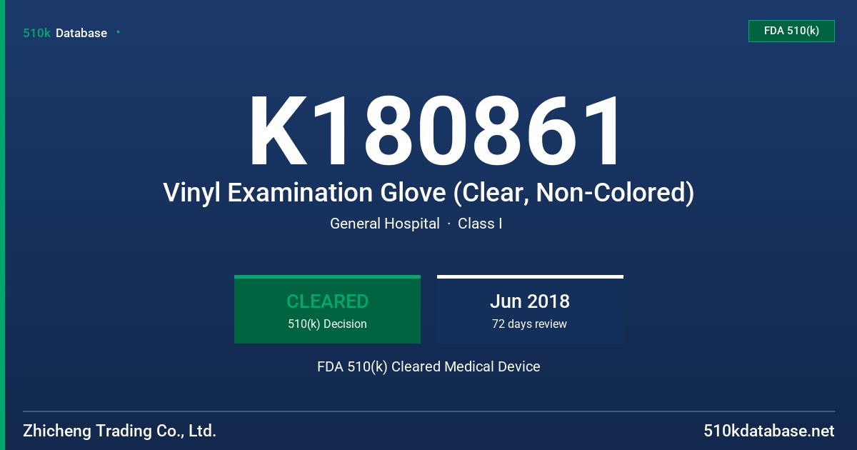 K180861 Vinyl Examination Glove (Clear, Non-Colored) FDA 510(k) Cleared Medical Device