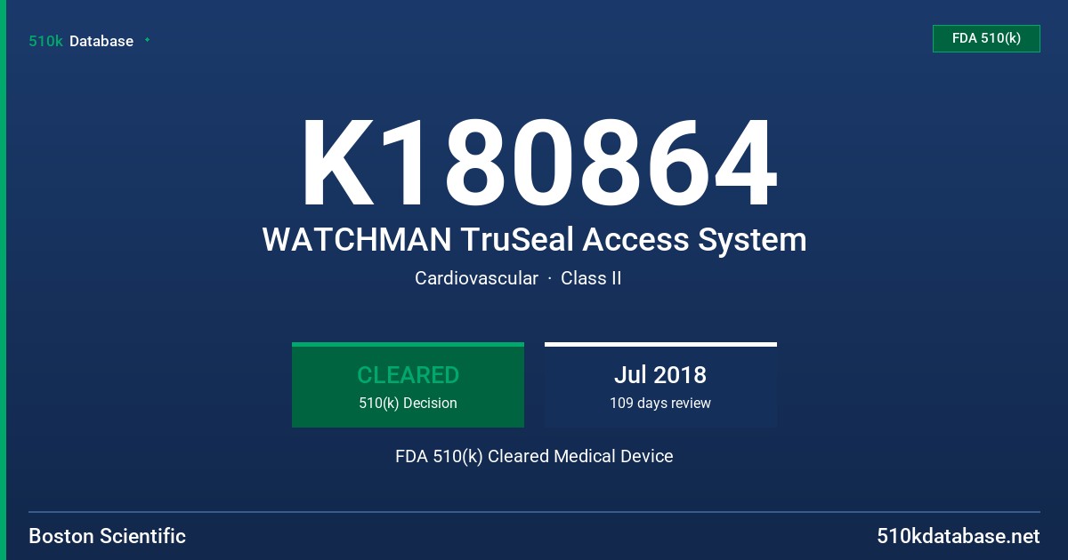 K180864 WATCHMAN TruSeal Access System FDA 510(k) Cleared Medical Device