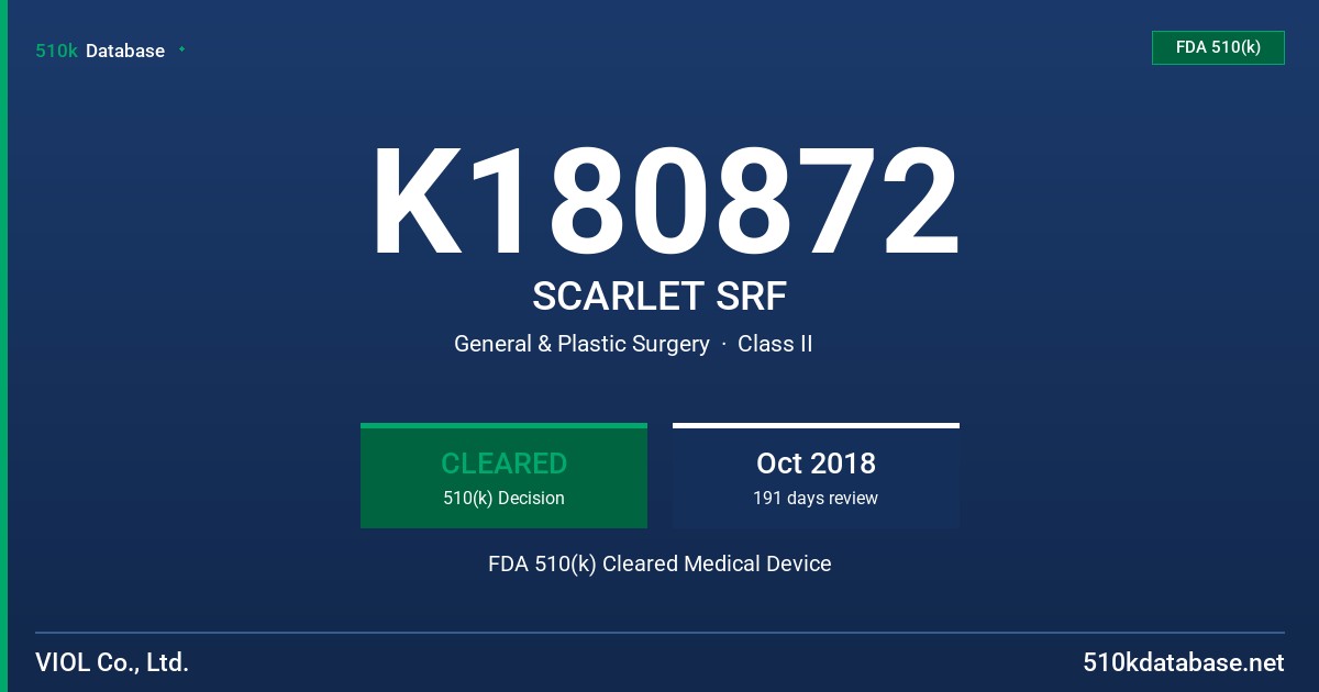 K180872 SCARLET SRF FDA 510(k) Cleared Medical Device