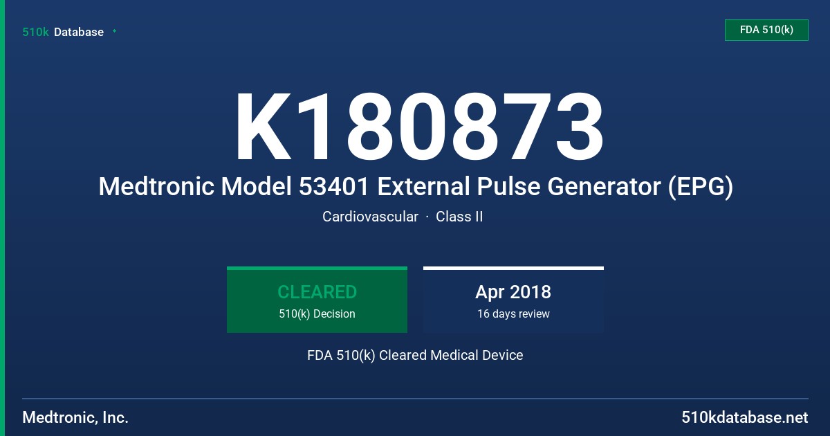 K180873 Medtronic Model 53401 External Pulse Generator (EPG) FDA 510(k) Cleared Medical Device