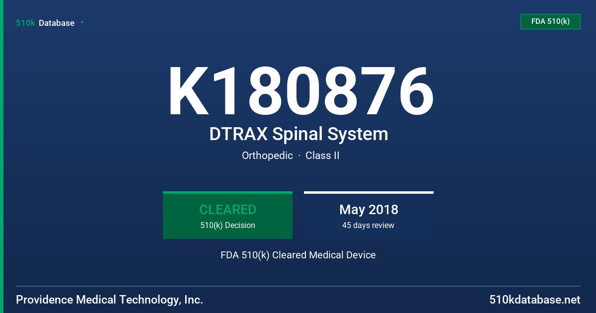 K180876 DTRAX Spinal System FDA 510(k) Cleared Medical Device