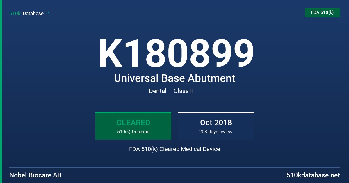 K180899 Universal Base Abutment FDA 510(k) Cleared Medical Device