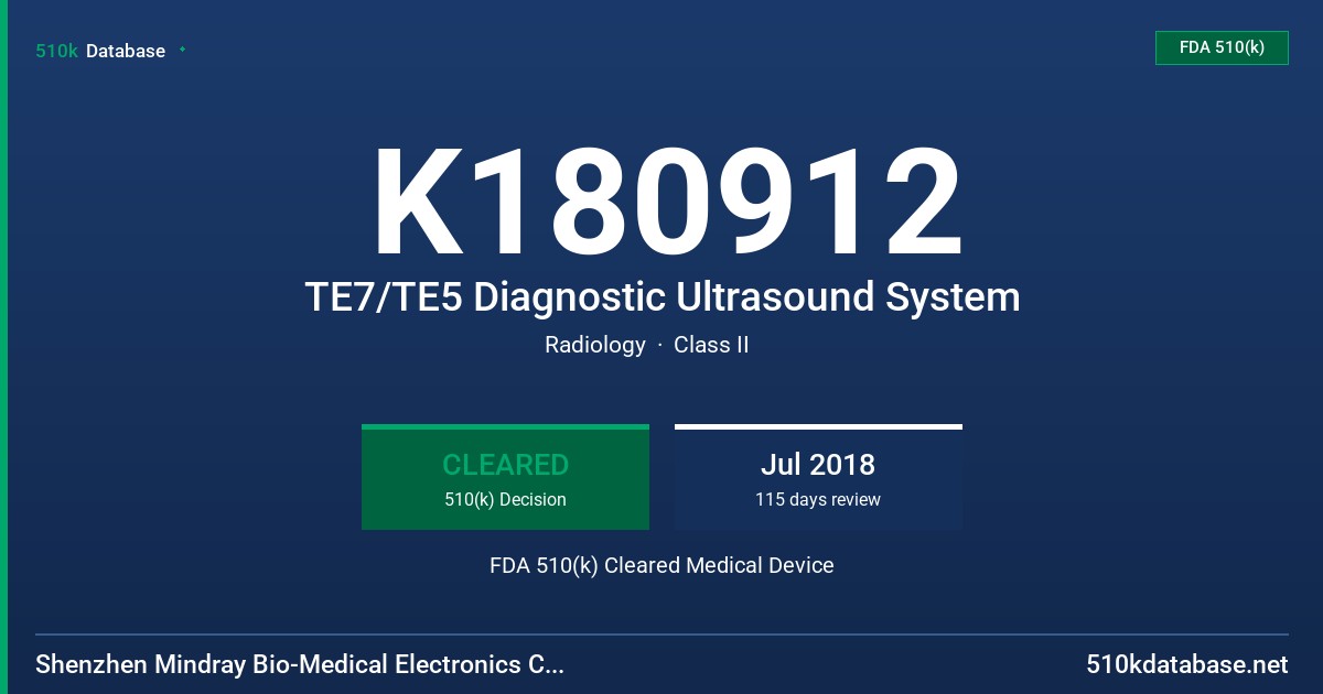 K180912 TE7/TE5 Diagnostic Ultrasound System FDA 510(k) Cleared Medical Device