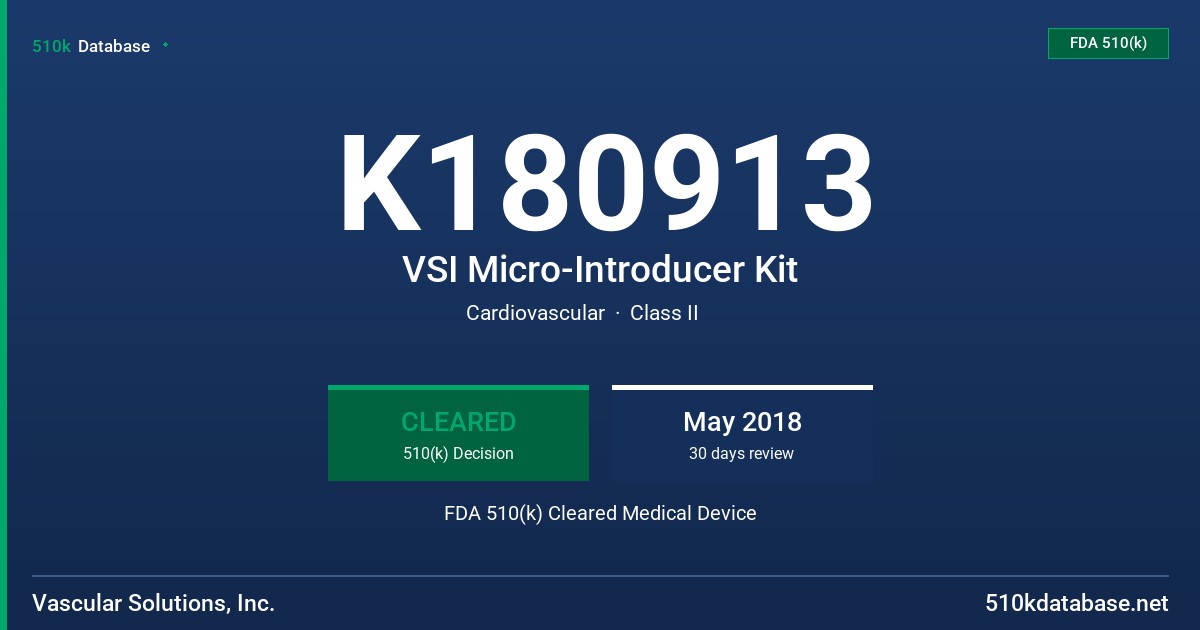 K180913 VSI Micro-Introducer Kit FDA 510(k) Cleared Medical Device
