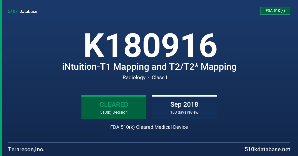 K180916 iNtuition-T1 Mapping and T2/T2* Mapping FDA 510(k) Cleared Medical Device