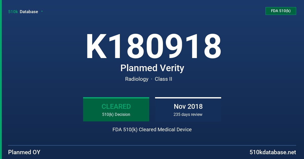 K180918 Planmed Verity FDA 510(k) Cleared Medical Device
