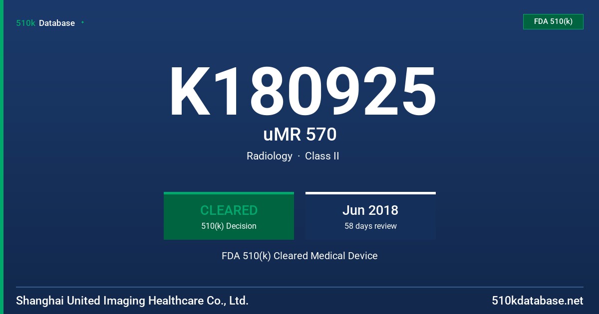 K180925 uMR 570 FDA 510(k) Cleared Medical Device
