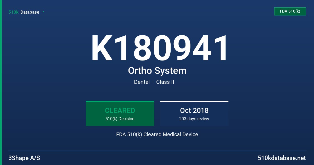 K180941 Ortho System FDA 510(k) Cleared Medical Device